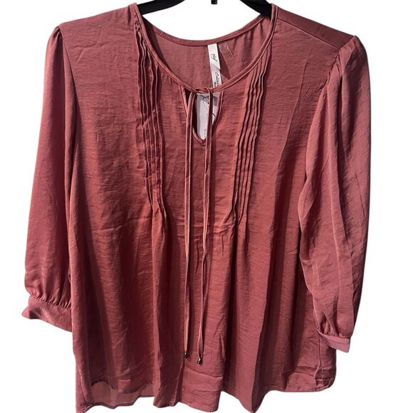 NY Collection Satin Blouse Womens Plus Sz 3X Pink Top Pullover Tie Neck New - Picture 1 of 10